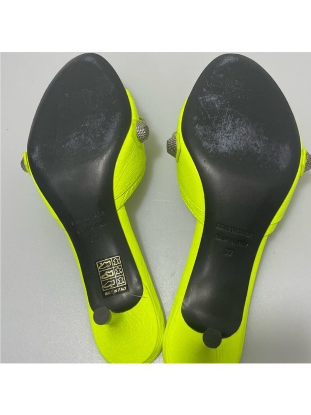 Balenciaga Cagole 50mm Sandal Lambskin Fluo Yellow Women’s EU 37/US 7 - Picture 6 of 7